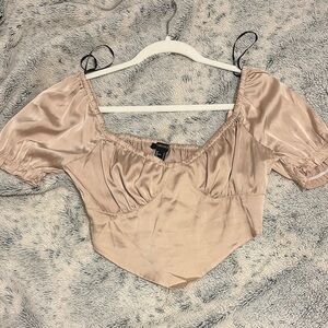 Forever 21 Pink Puff Sleeve Ruched Bodysuit
